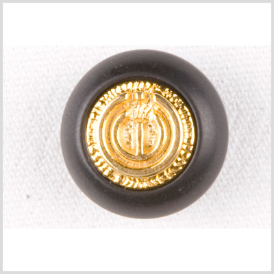 Black/Gold Plastic Button - 22L/14mm | Mood Fabrics