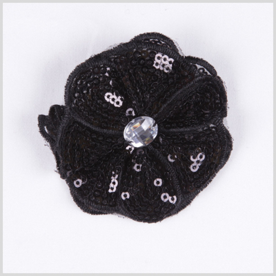 Black Sequin Flower Brooch | Mood Fabrics