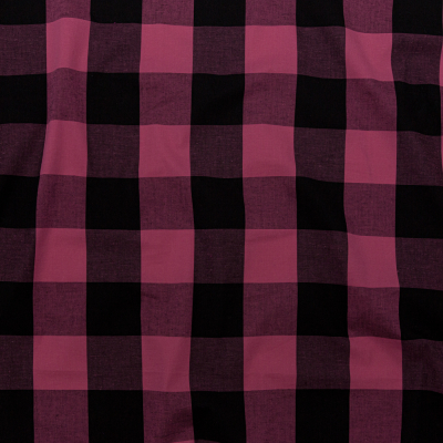 Lilac Rose and Black Buffalo Check Cotton Shirting | Mood Fabrics