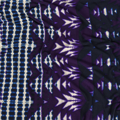Navy, Purple, and Turtledove Geometric Polyester Jersey | Mood Fabrics