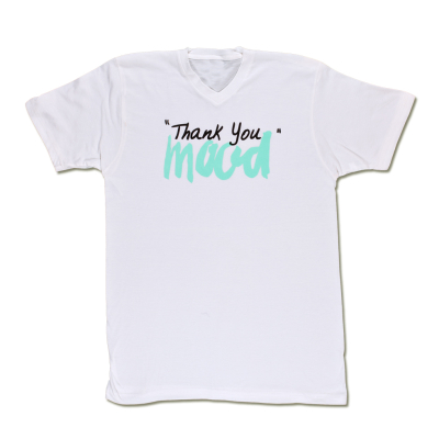 White and Green Thank You Mood T-Shirt | Mood Fabrics
