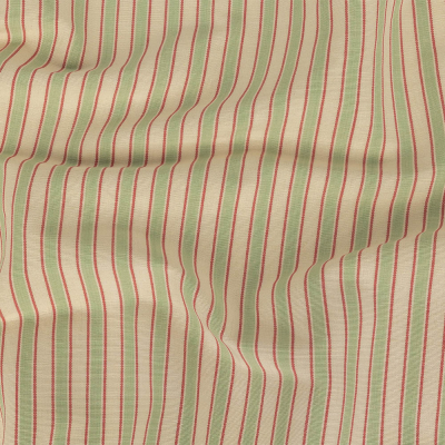 Celery, Ecru and Rose Striped Handwoven Cotton | Mood Fabrics