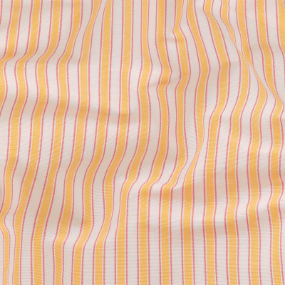 Citrus Yellow, Rose and White Striped Handwoven Cotton | Mood Fabrics