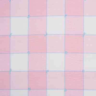 Baby Pink and Blue Tufted Big Checks Handwoven Cotton | Mood Fabrics