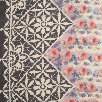 Famous NYC Designer Black/Antique White Floral Silk Chiffon | Mood Fabrics