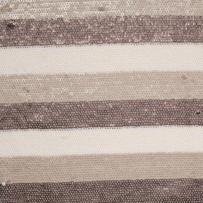 Beige/Brown/White Striped Baby Sequins on Polyester Mesh | Mood Fabrics