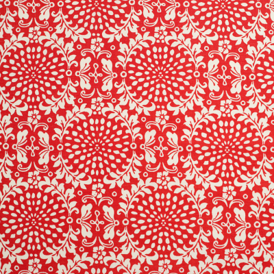 Flame Red Leafy Medallion Printed Stretch Cotton Poplin | Mood Fabrics