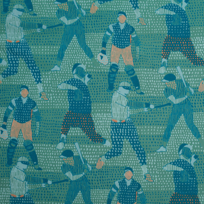 Bottle Green Baseball Printed Silk Georgette | Mood Fabrics