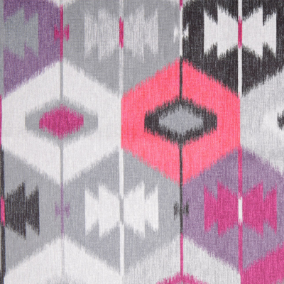 Fuchsia Ikat Geometric Upholstery Velvet | Mood Fabrics