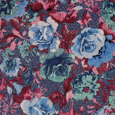 Blue/Pink/Green Rose Printed Stretch Cotton Poplin | Mood Fabrics