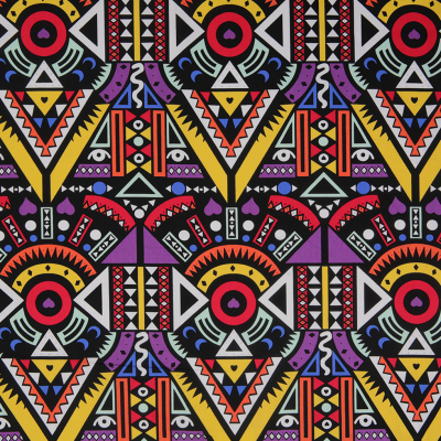 Purple/Yellow Multicolor Geometric Printed Stretch Cotton Twill | Mood Fabrics