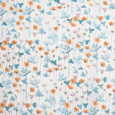 Liberty of London Josephines Garden Blue/Orange Silk-Cotton Voile | Mood Fabrics