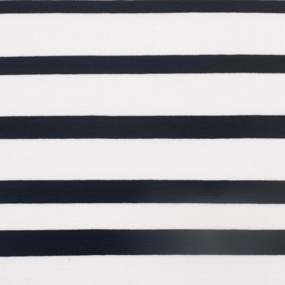 White/Navy Striped Stretch Cotton-Viscose Knit | Mood Fabrics