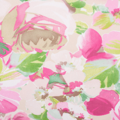 French Pink/Green Floral Polyester Matte Jersey | Mood Fabrics