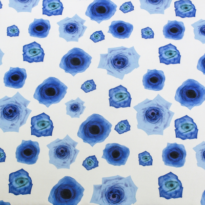 Blue X-Ray Roses Digitally Printed on Stretch Neoprene/Scuba Knit | Mood Fabrics