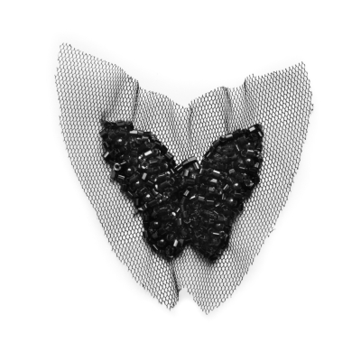 Small Black Beaded Butterfly Applique - 1.375
