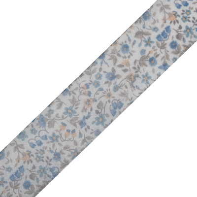 Blue Floral Printed Sheer Ribbon - 1.5