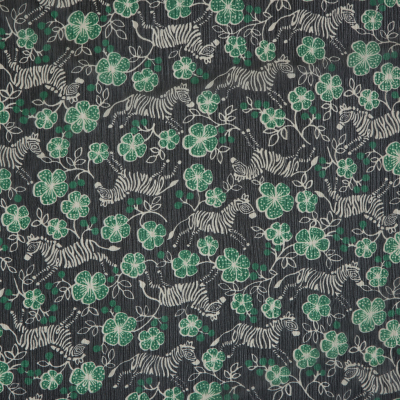 Famous Designer Green/Black Zebra and Floral Printed Crinkled Chiffon | Mood Fabrics