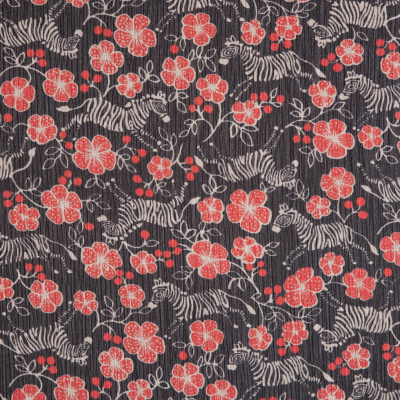 Famous Designer Red/Black Zebra and Floral Printed Crinkled Chiffon | Mood Fabrics