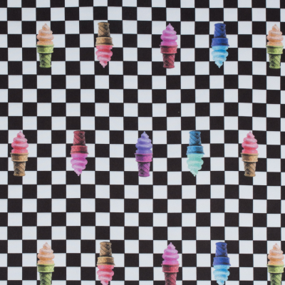Multi-colored Ice Cream on a Checkerboard Digitally Printed Stretch Neoprene/Scuba Knit | Mood Fabrics