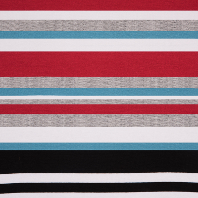 Bulgarian Red/Blue Barcode Striped Stretch Rayon Jersey Knit | Mood Fabrics