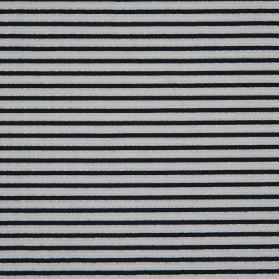 Metallic Bright White/Blue Nights Striped Polyester Blended Seersucker | Mood Fabrics