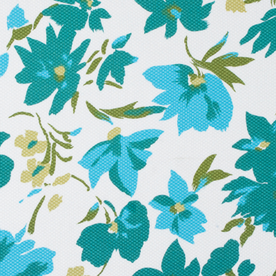 Teal/Cyan Blue/White Floral Printed Riviera Pique | Mood Fabrics