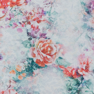 Grenadine and Birch Digitally Printed Floral Jacquard | Mood Fabrics