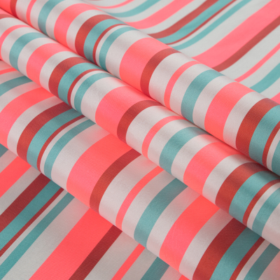 Sea Green and Neon Pink Striped Taffeta | Mood Fabrics