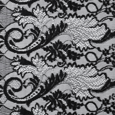 Narrow Black/Silver Metallic Re-embroidered Lace w/ Scalloped Eyelash Edges | Mood Fabrics