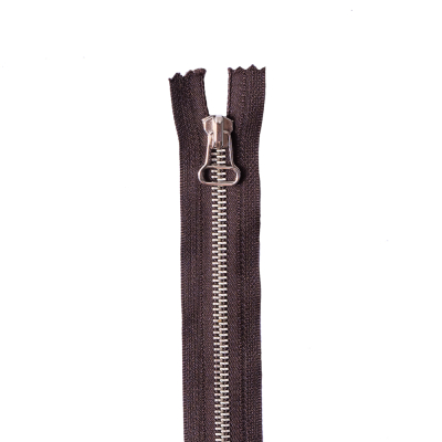 Dark Brown Metal Zipper with Silver Pull and Teeth - 6