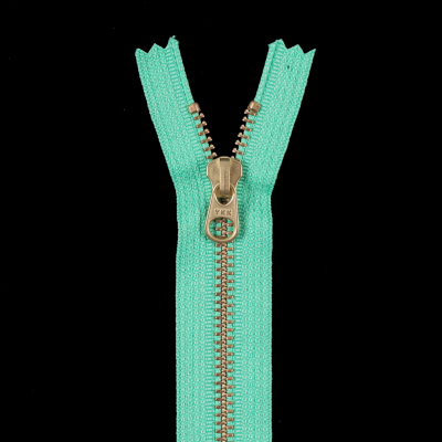 Bright Green Metal Zipper with a Gold Pull and Teeth - 4.5