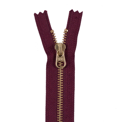 Dark Tuscan Red Metal Zipper with a Gold Pull and Teeth - 4.5