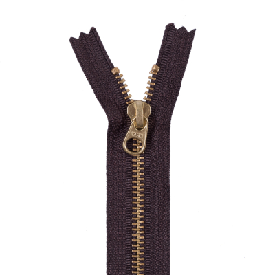 Dark Brown Metal Zipper with a Gold Pull and Teeth - 4.5