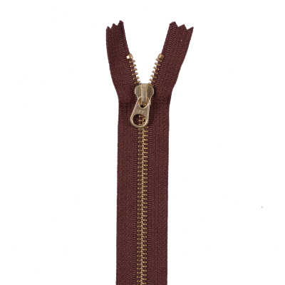 Brown Metal Zipper with Gold Pull and Teeth - 6
