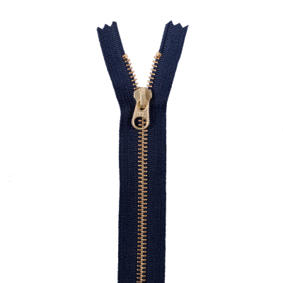 Navy Metal Zipper with Gold Pull and Teeth - 8