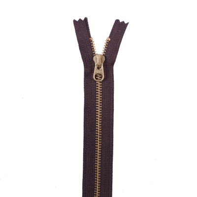 Brown Metal Zipper with Gold Pull and Teeth - 8