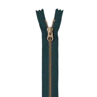 Emerald Metal Zipper with Gold Pull and Teeth - 8