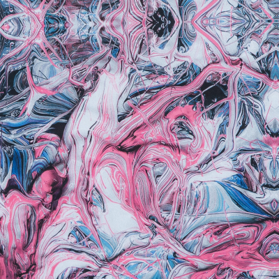 Pink Lemonade and Dazzling Blue Abstract Digitally Printed Stretch Neoprene/Scuba Knit | Mood Fabrics