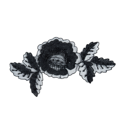 Black Organza Flower with Beads & Embroidery - 4