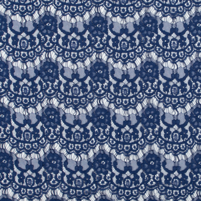 Jay Godfrey Mazarine Blue Scalloped Corded Lace with Stretch | Mood Fabrics