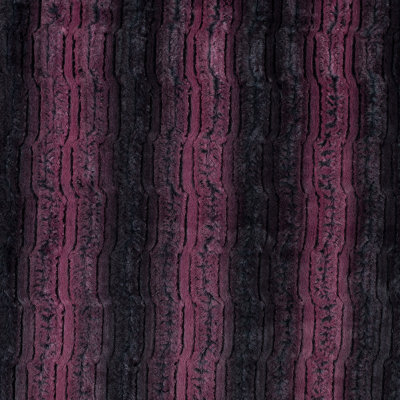 Famous NYC Designer Red Plum and Black Striped Faux Fur | Mood Fabrics