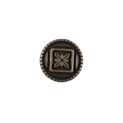 Bronze Floral Etched Metal Shank Back Button - 24L/15mm | Mood Fabrics