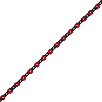 Red and Black Cotton Floral Trim - 0.375