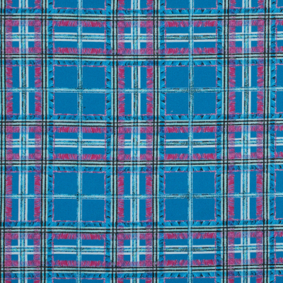 Blue and Pink Plaid Printed Stretch Cotton Sateen | Mood Fabrics