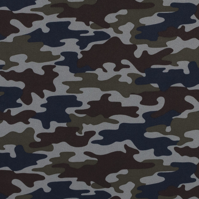 Waxy Camouflage Printed Stretch Polyester Shirting | Mood Fabrics