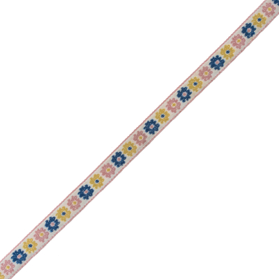 Pink, Yellow and Blue Floral Embroidered Ribbon - 0.5