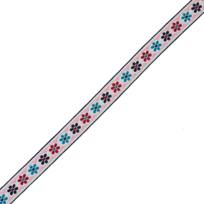 German Pink and Blue Floral Jacquard Ribbon - 0.75