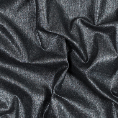 Italian Black Stretch Denim with Metallic Silver Laminate | Mood Fabrics