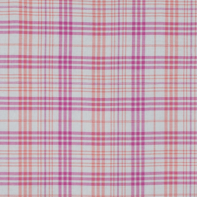 Italian Pink and Orange Metallic Plaid Cotton Voile | Mood Fabrics